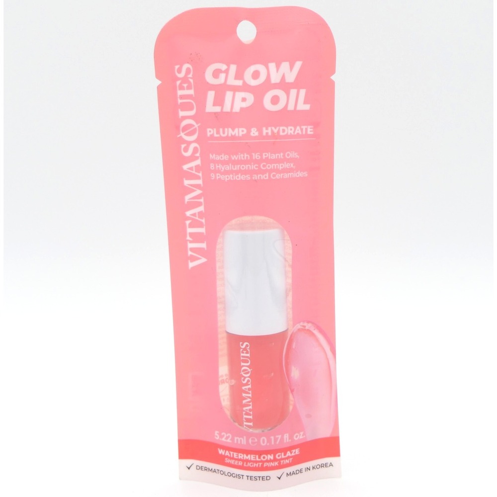 Vitamasques Glow Lip Oil Watermelon‎ Glaze Sheer Light Pink Tint Plump + Hydrate